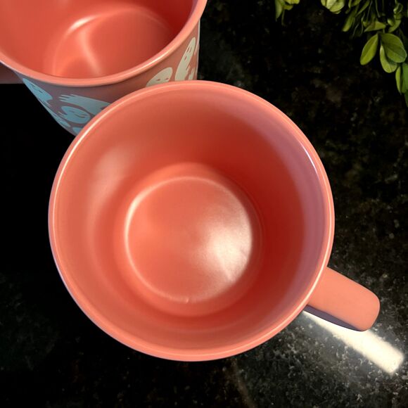 Pink Halloween Ghosts Coffee Mug Set of 2 16oz Coral Rae Dunn?/Full Moon? NEW - Picture 4 of 5